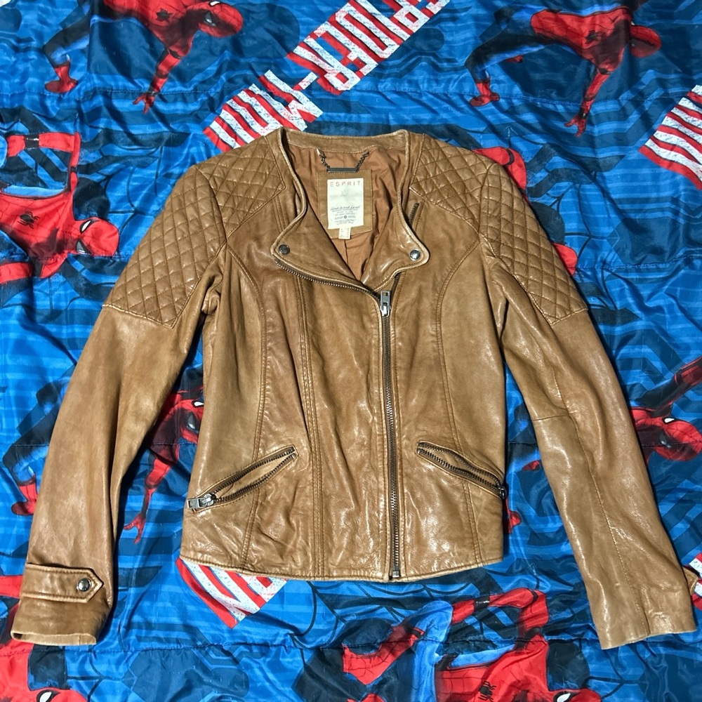 VINTAGE ESPRIT Distressed Lamb Leather Motorcycle Biker Jacket